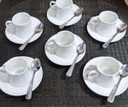 Set di tazze e piatti da caffè in ceramica bianca - set da 6 con cucchiai per caffè in metallo - set di caffè moderno per espresso solo - set di regalo con 6 tazze