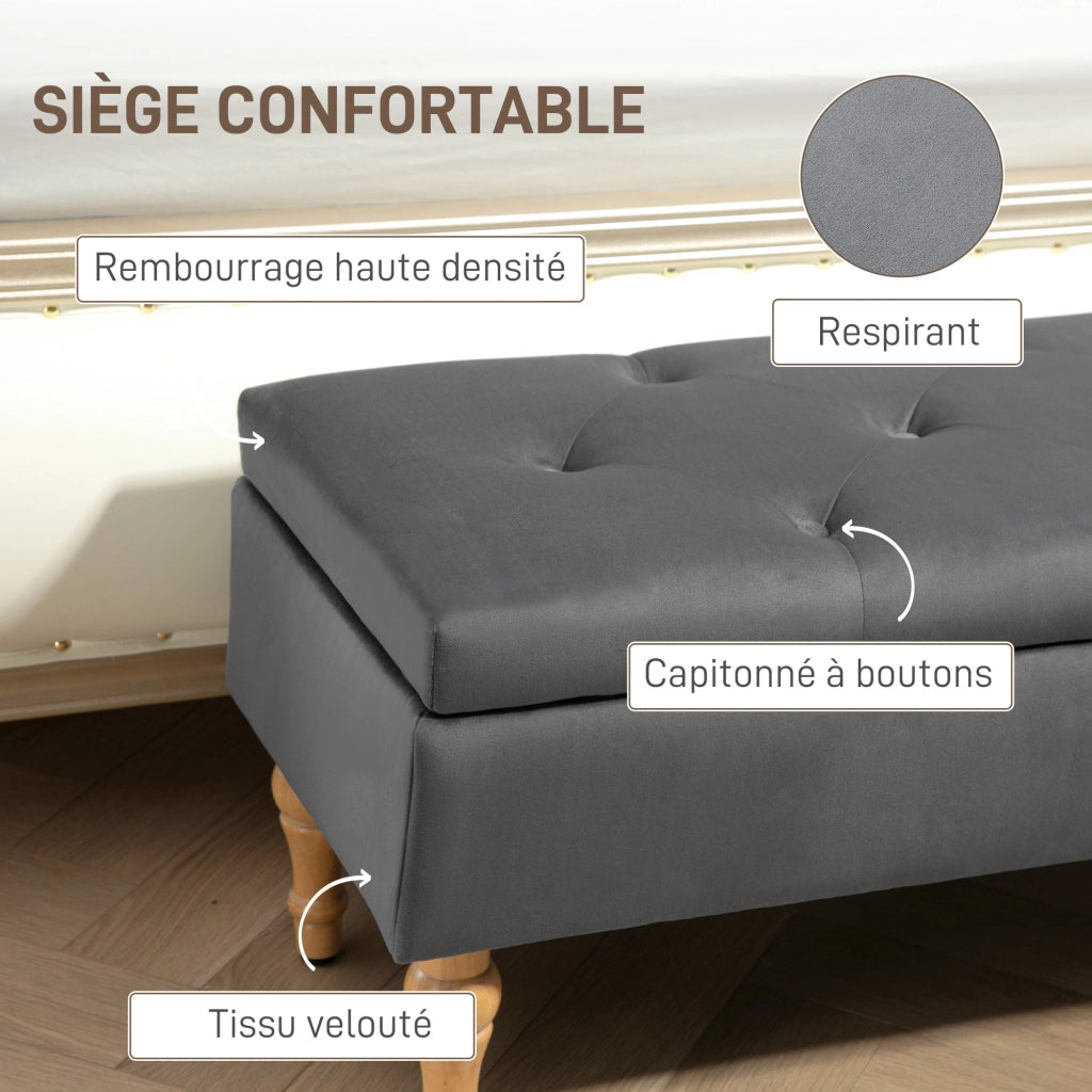 Divanetto 2 posti con contenitore ¨C zephmum ¨C velluto grigio scuro con piedi in legno