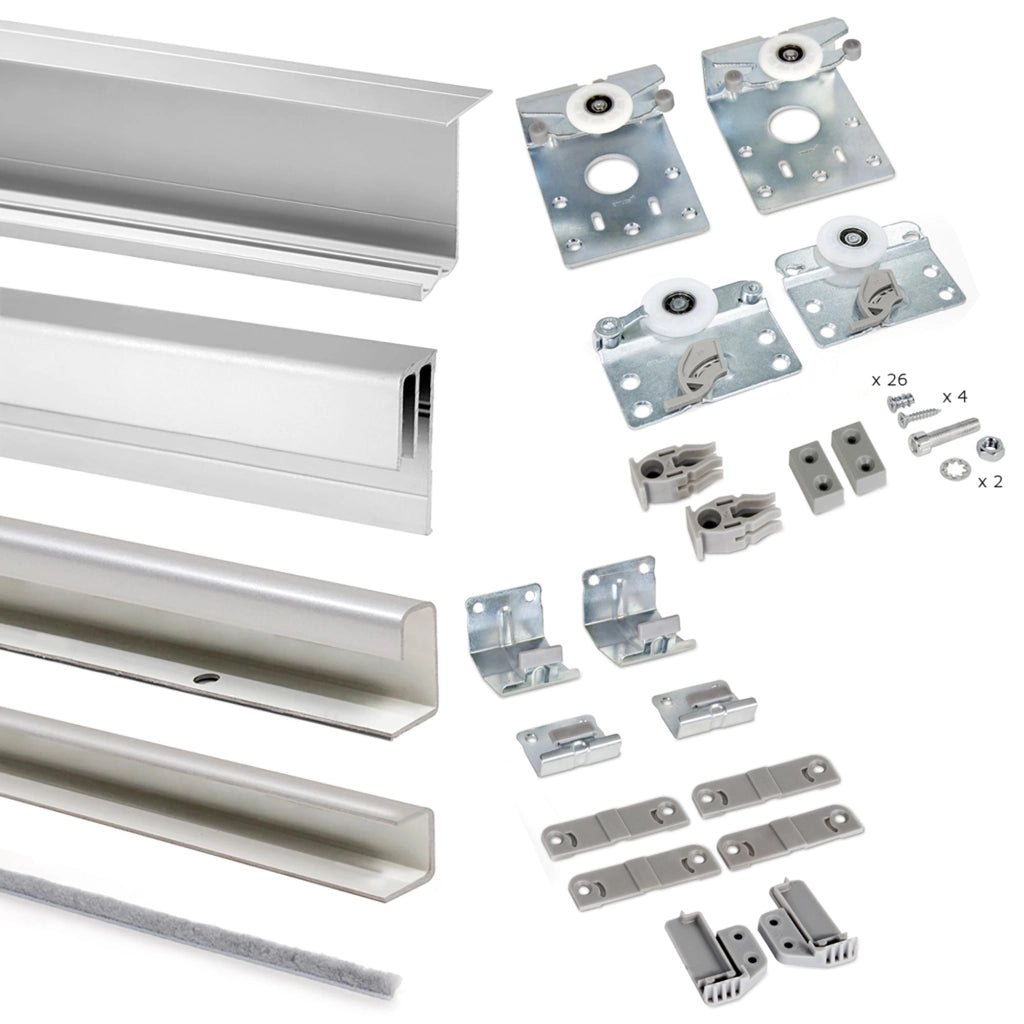 Binario per Porte Scorrevoli per Armadio 230 cm Spessore 16 mm con Kit di Accessori Emuca Grigio Metallizzato