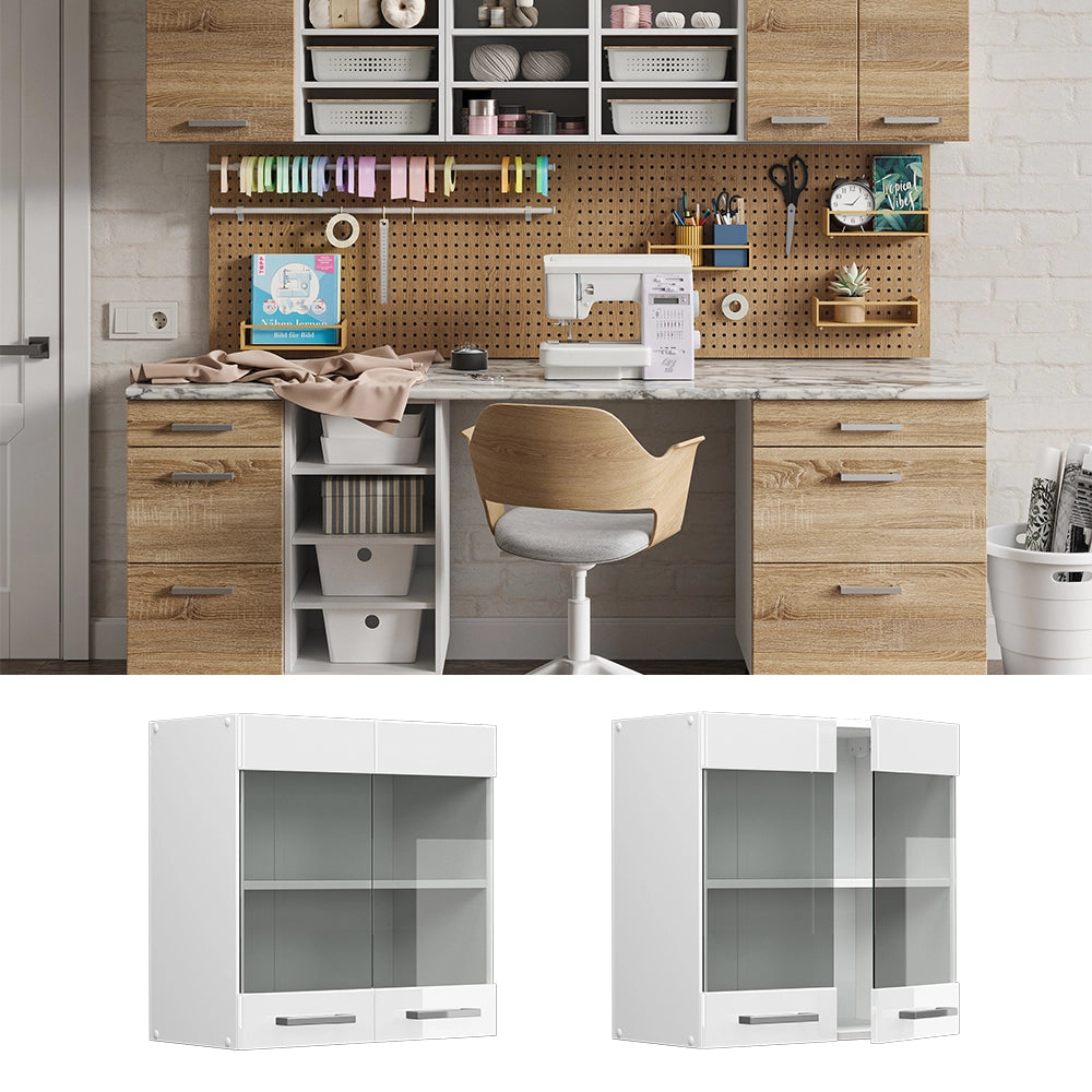 Vicco Pensile universale Bianco lucido 60 cm con ante in vetro