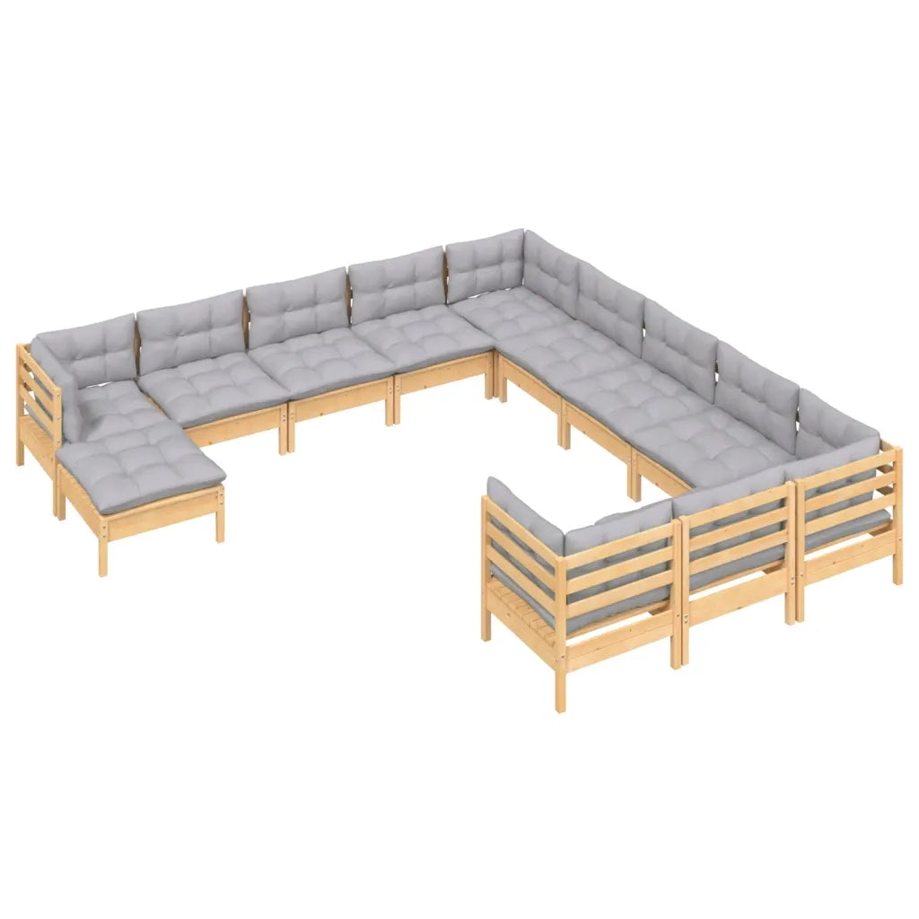 Set Divani da Giardino 12 pz con Cuscini Grigi Massello di Pino 3097066