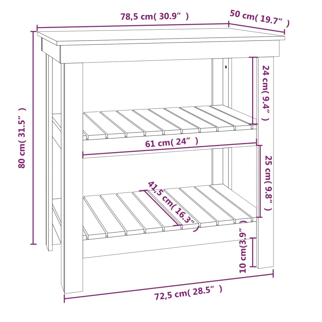 Banco da Lavoro Nero 78,5x50x80 cm in Legno Massello di Pino 823643