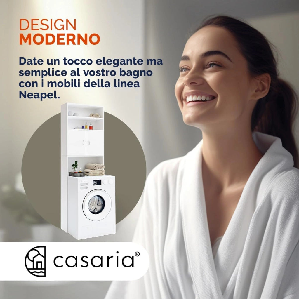 Mobile per Lavatrice Mobiletto da Bagno Armadio 3 Mensole 2 Ante 185x63x20cm Corridoio