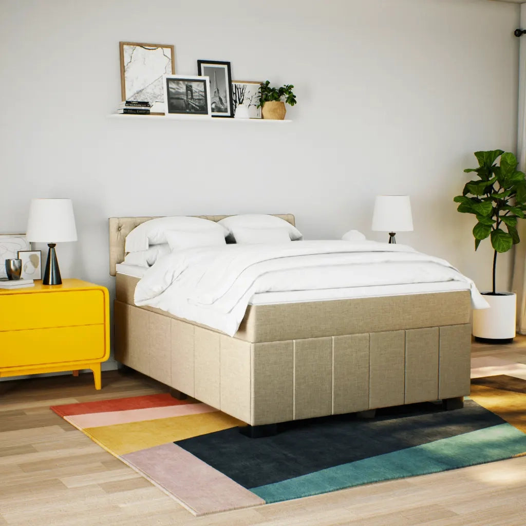 Giroletto a Molle con Materasso Crema 140x200 cm in Tessuto