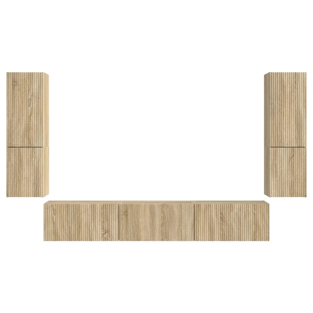 Set mobile TV 4 pz-Credenza per TV Rovere Sonoma Legno multistrato 300868