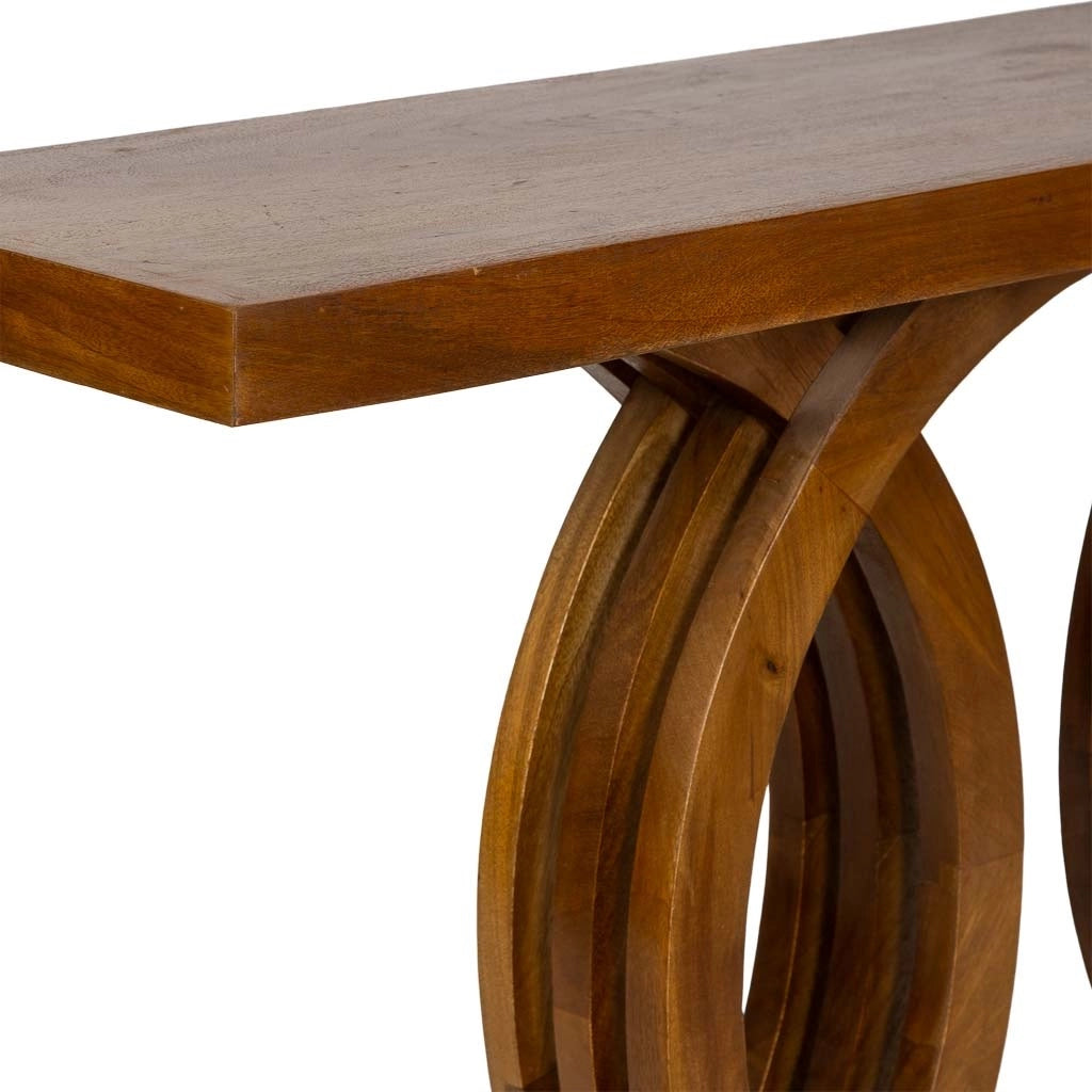 Tavolino da ingresso artigianale in legno marrone 140x35x81h cm