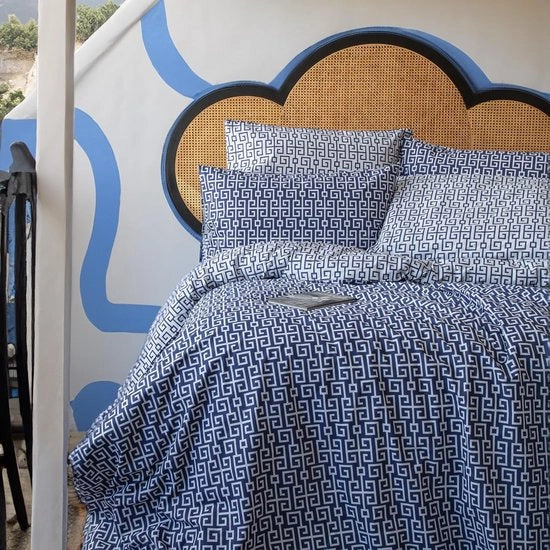 Set di lenzuola da letto in blu scuro, 155 x 220 cm, cotone, copertina da letto a geometrie marine blu scuro (155 x 220 cm + 80 x 80 cm, marine blu classico)