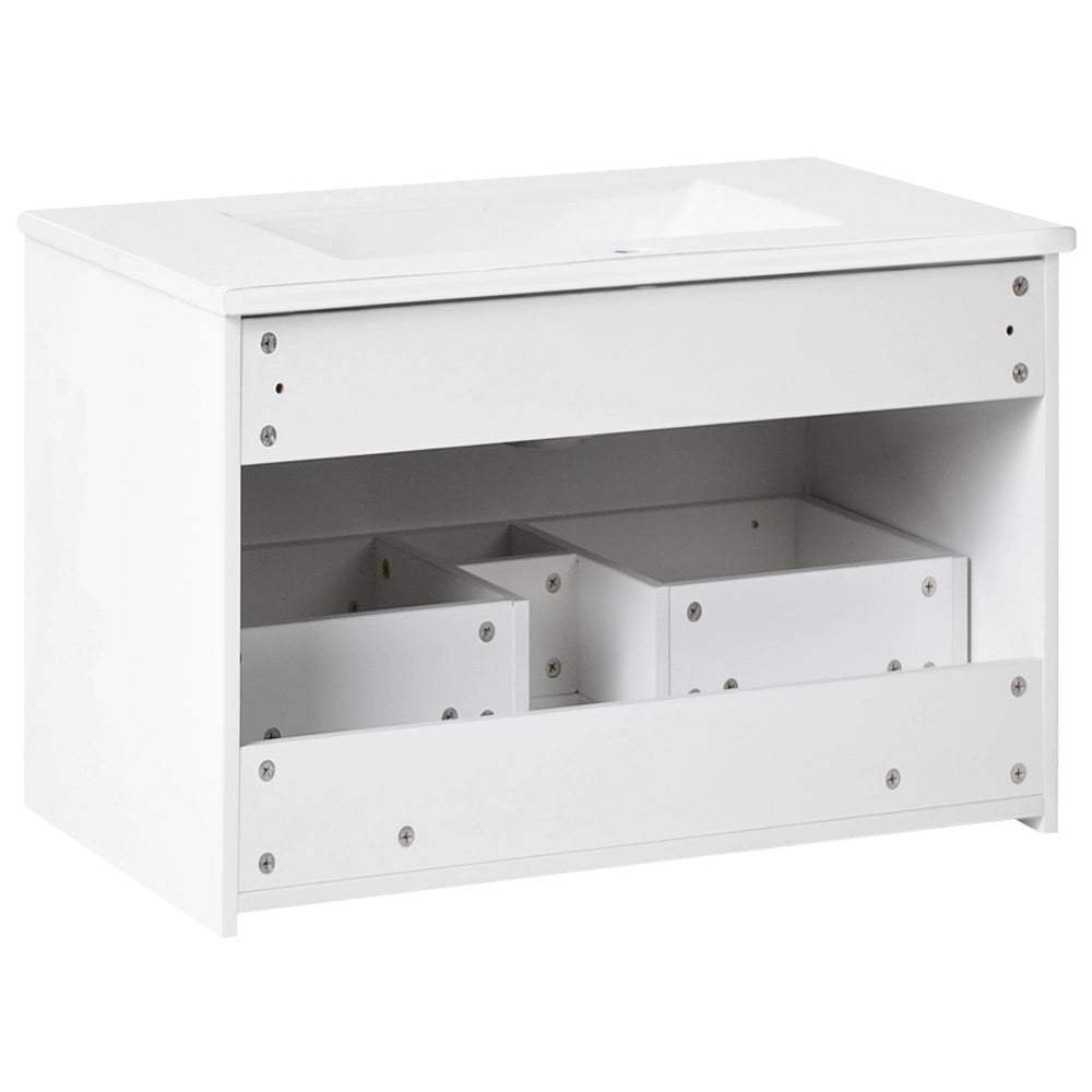 Mobiletto da parete con lavabo in legno massiccio per bagno 60 cm bianco stile moderno