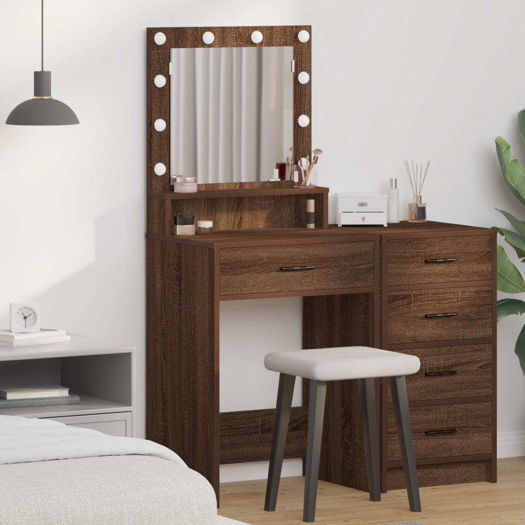 Tavolo da trucco con luci LED in Rovere Marrone 50x41x135 cm