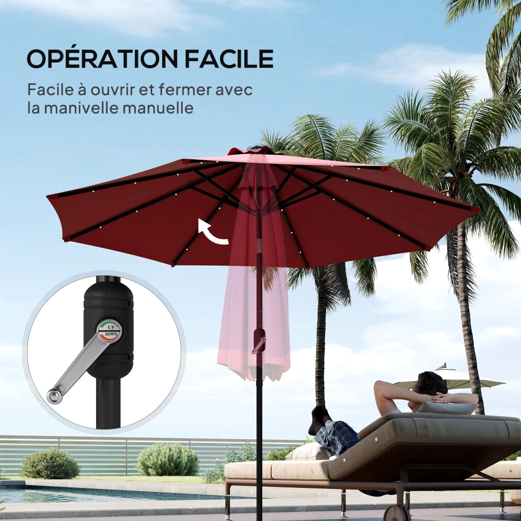 Parasole da giardino inclinabile ¨C zephmum ¨C LED solare, ? 2,7 m, rosso bordeaux