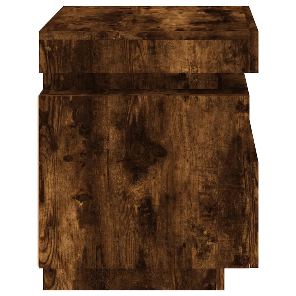 Comodino | Armadio da Notte | Mobiletto da notte con Luci LED Rovere Fumo 40x39x48,5 cm