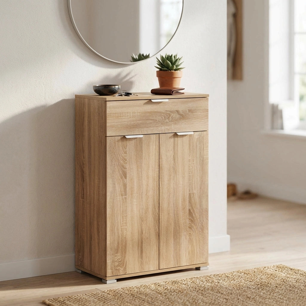 Armadietto da Bagno con due ante e un cassetto in Legno Composito cm 60x38x103 - SILAS