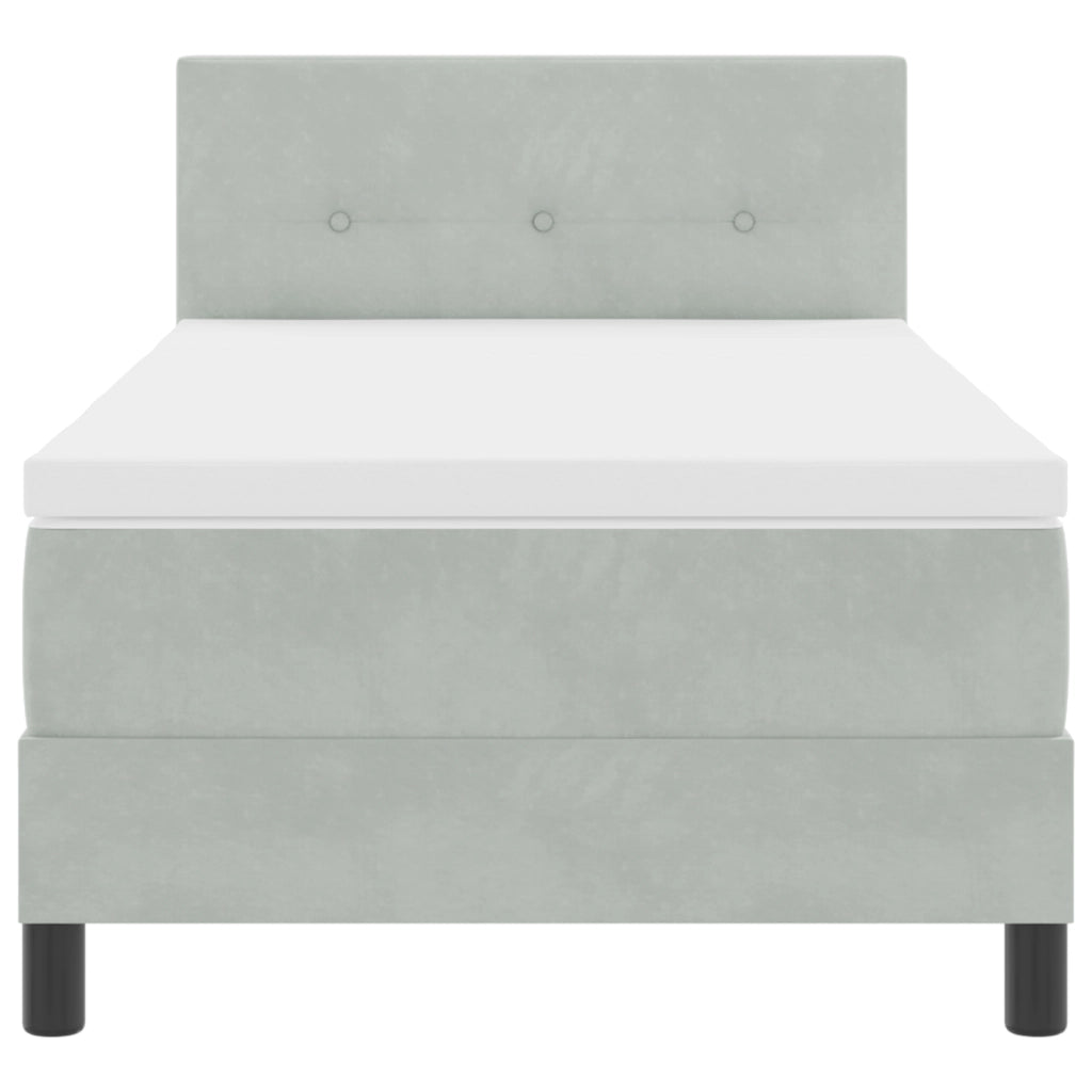 Letto Box Spring con Materasso e Luce LED Grigio Chiaro 100x200 cm in Velluto