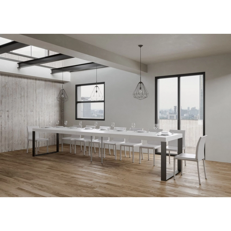 Tavolo allungabile 90x130/390 cm Tecno Premium telaio Antracite - Bianco Frassino
