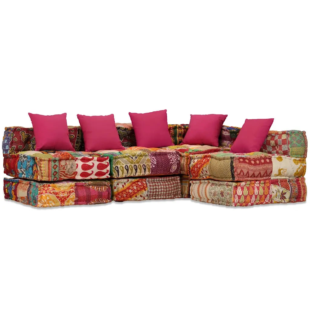 Pouf Modulare a 4 Posti in Tessuto Patchwork