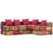 Pouf Modulare a 4 Posti in Tessuto Patchwork