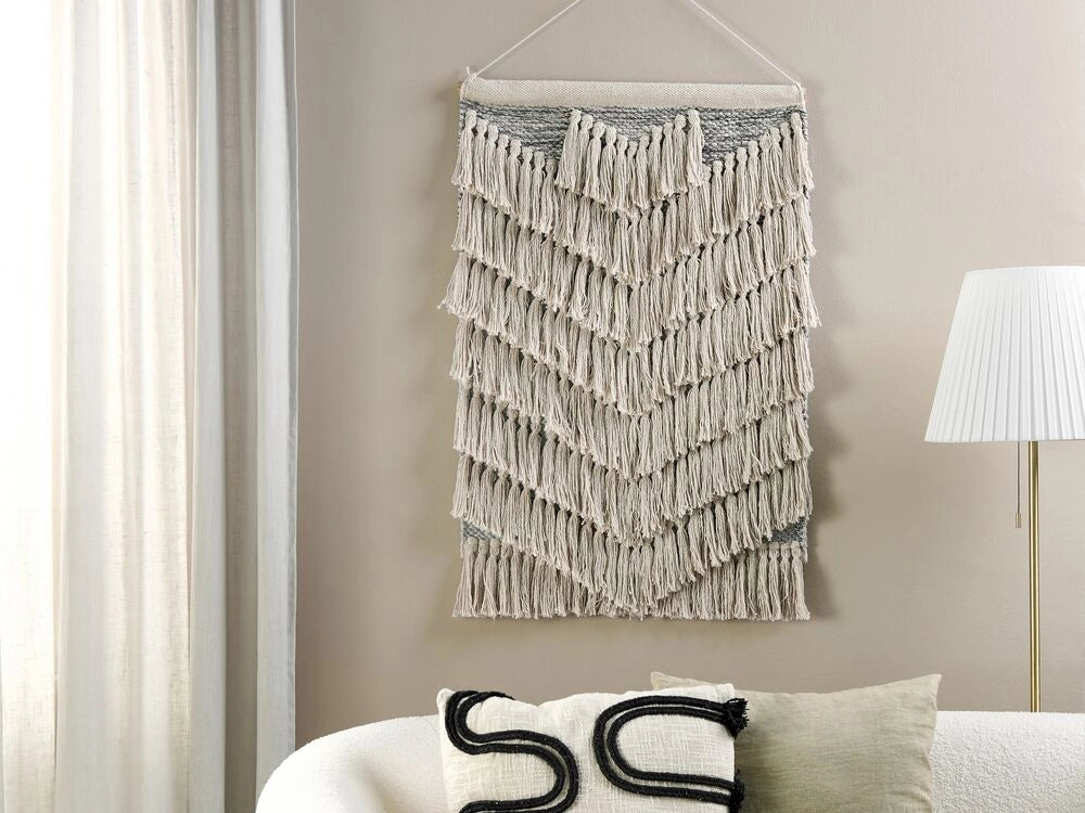 Decorazione da parete in cotone beige intrecciato a mano con frange Decorazione da parete in stile bohémien Soggiorno Camera da letto