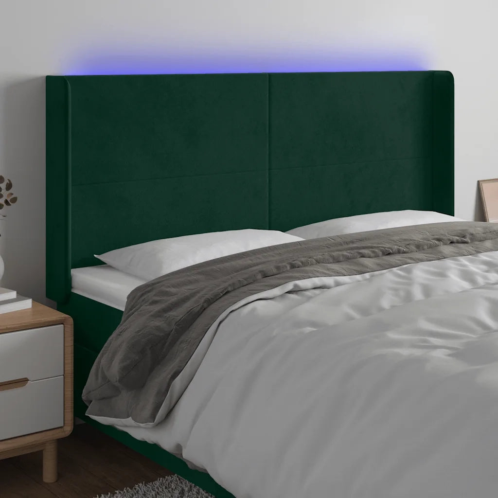 Testiera a LED Verde Scuro 183x16x118/128 cm in Velluto 3123831