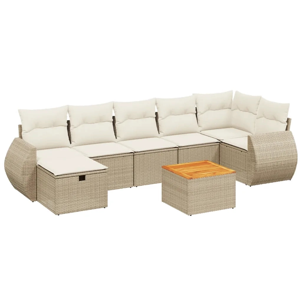Set Divano da Giardino 8 pz con Cuscini Beige in Polyrattan