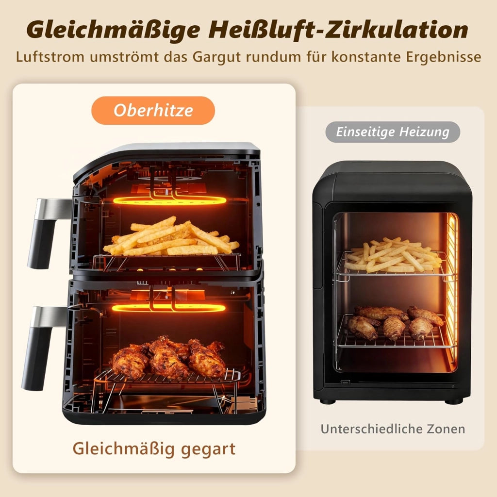 ZMH Friggitrice ad aria da 11L 2 scomparti friggitrice ad aria a doppia zona 13 in 1 2800W con touchscreen e timer