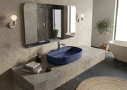 Lavabo ovale da appoggio senza troppo pieno in ceramica con foro rubinetto - Blu Opaco
