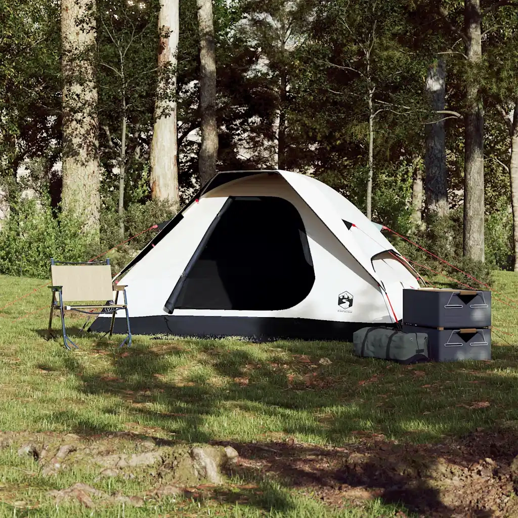 Tenda Campeggio a Cupola 2 Persone Bianca Tessuto Impermeabile 94776
