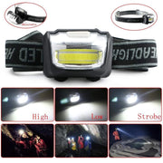 Trade Shop - Torcia Frontale Cob Da 3w 110lmn A Led Per Trekking Sport Lavoro Ricaricabile -