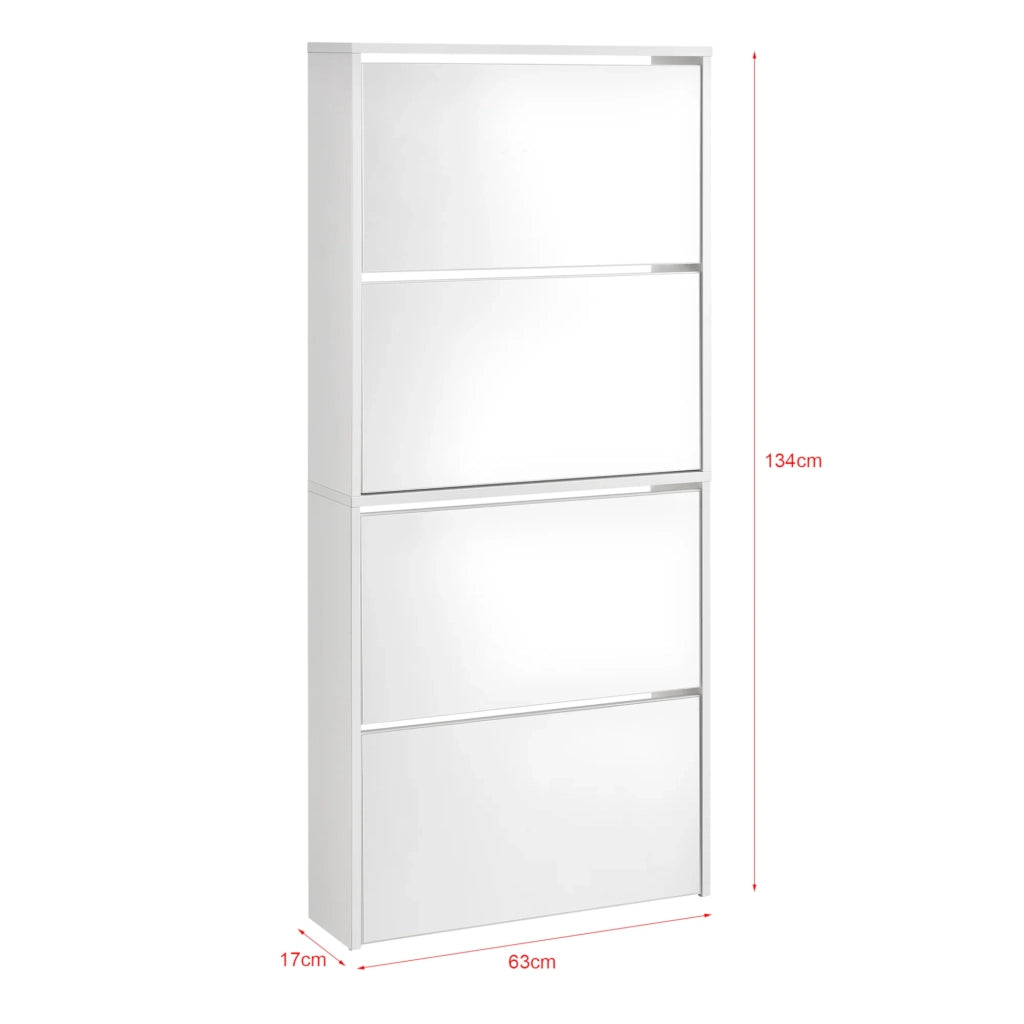 Scarpiera di design mobile contenitore con 4 scomparti capienza 12 paia di scarpe frontale a specchio pannello di particelle rivestito in melamina 134 x 63 x 17 cm bianco 03_0005167
