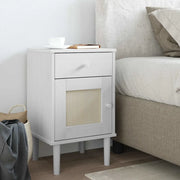 Comodino SENJA Aspetto Rattan Bianco 40x35x65 cm in Legno Pino 358014