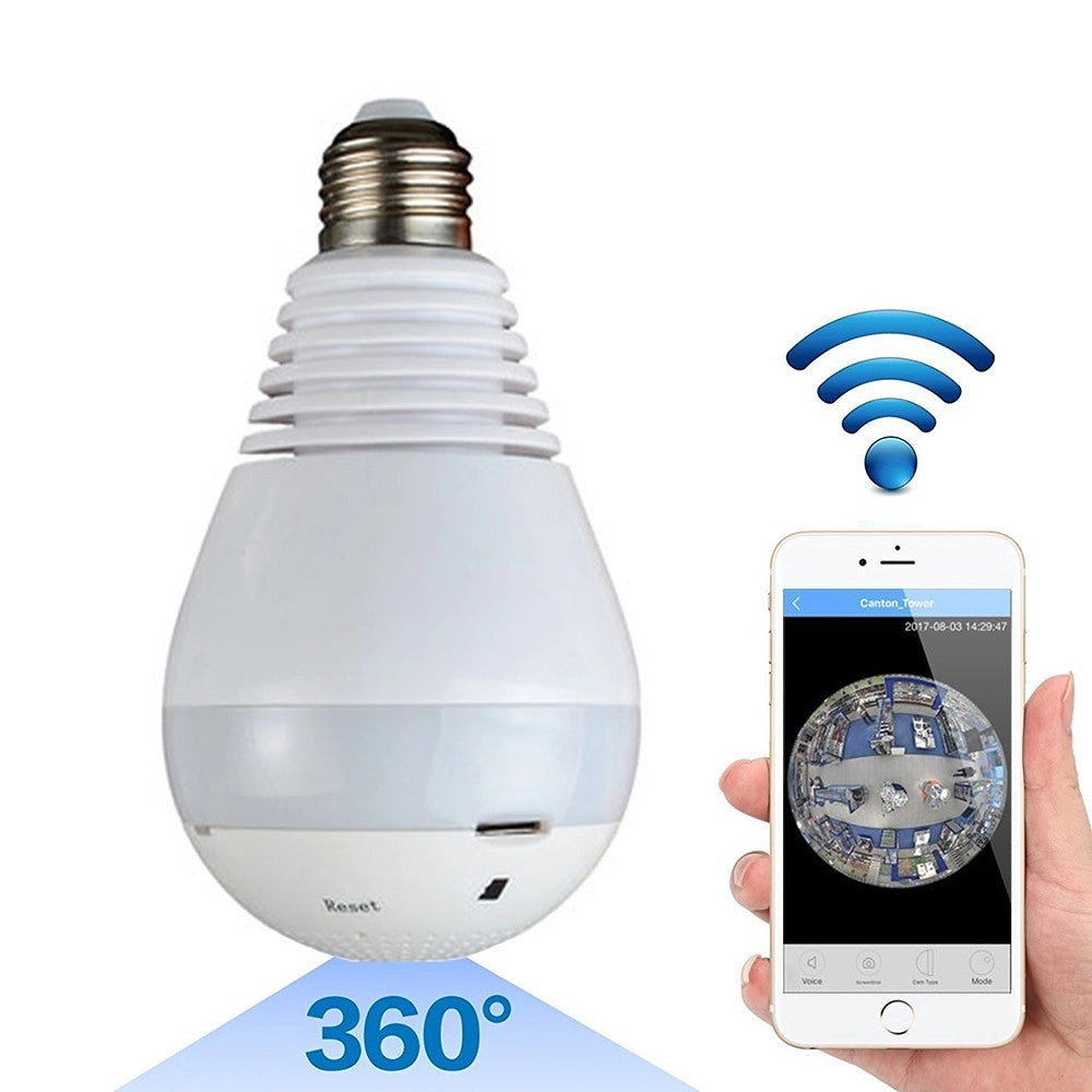 Trade Shop - Telecamera Ip Wifi Lampadina Led Occhio Camera Nascosta Spia E27 180° Panoramica -