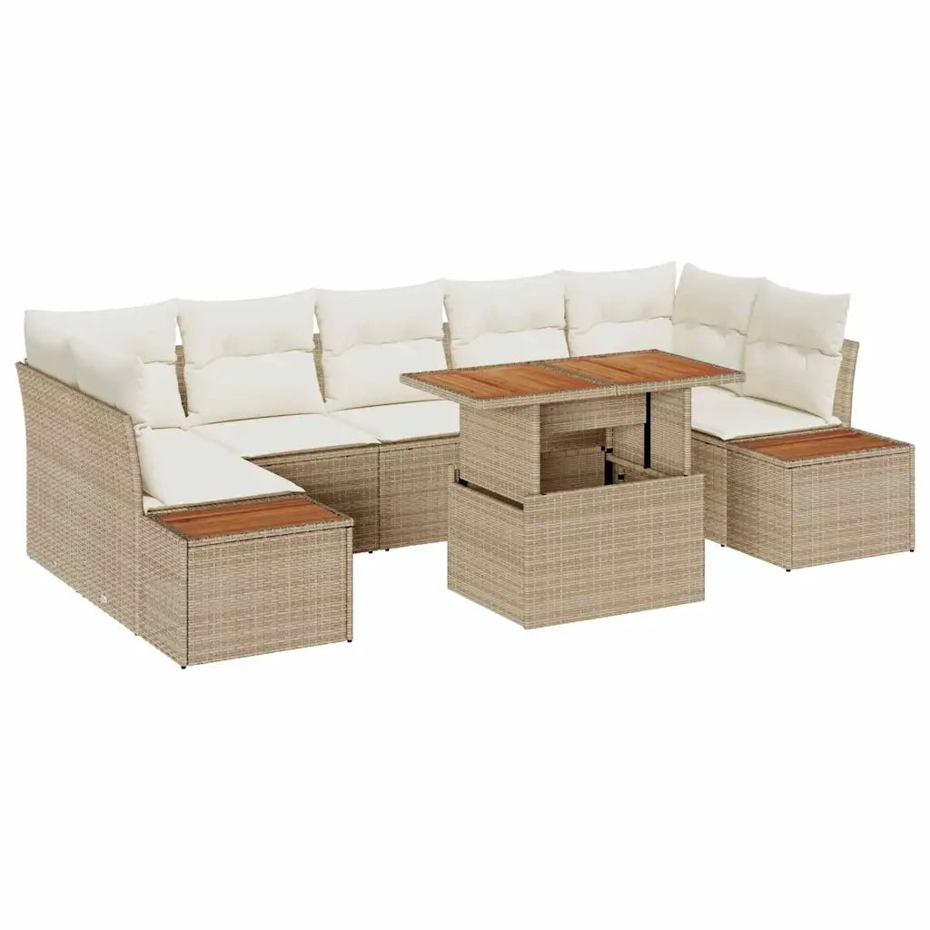 Set da Pranzo per Giardino con cuscino 8 pcs Beige e Crema