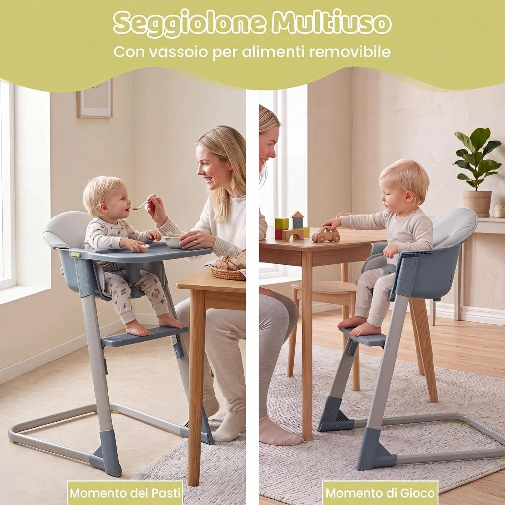 Seggiolone Pappa in PP, con Vassoio e Cuscino Rimovibili | Seggiolone Alto per Bambini, Cintura di Sicurezza, Barriera Anticaduta e Poggiapiedi per Neonati 6-36 Mesi
