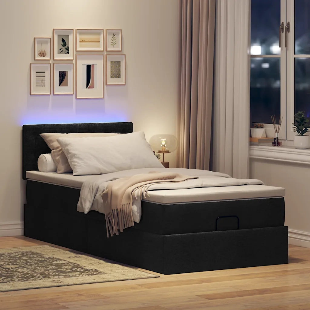 Pouf Letto con Materasso Nero 90x200 cm in Tessuto 3312445