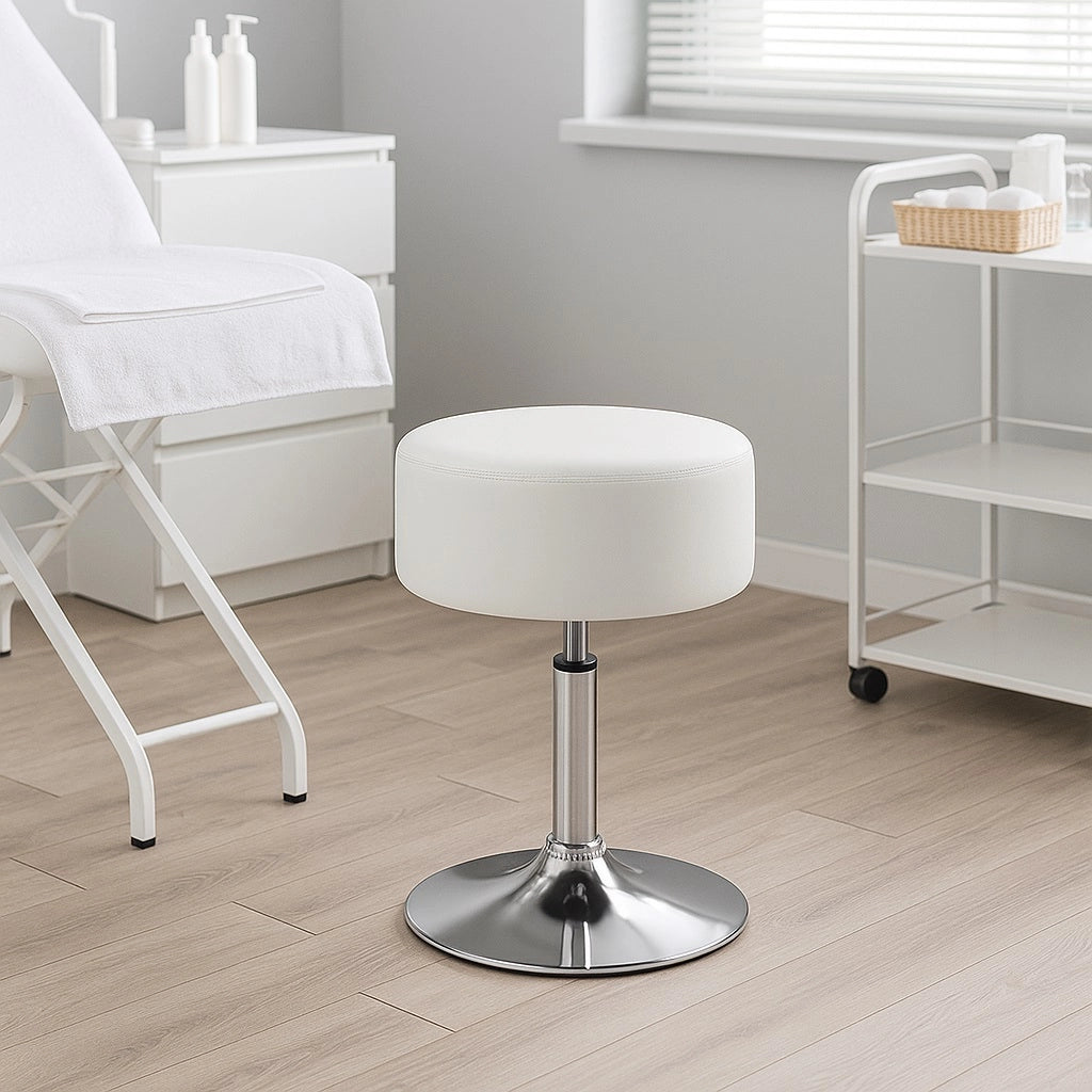 Sgabello Lavoro Make Up Toeletta Seduta Rotante Altezza Regolabile Comodo 130kg Bianco