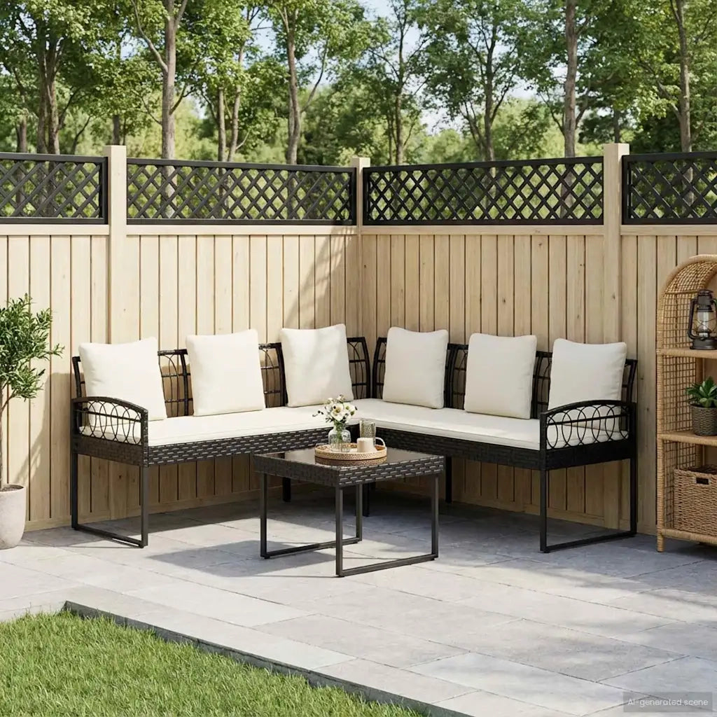 Set Divano da Giardino 2 pz Nero e Crema 42026820