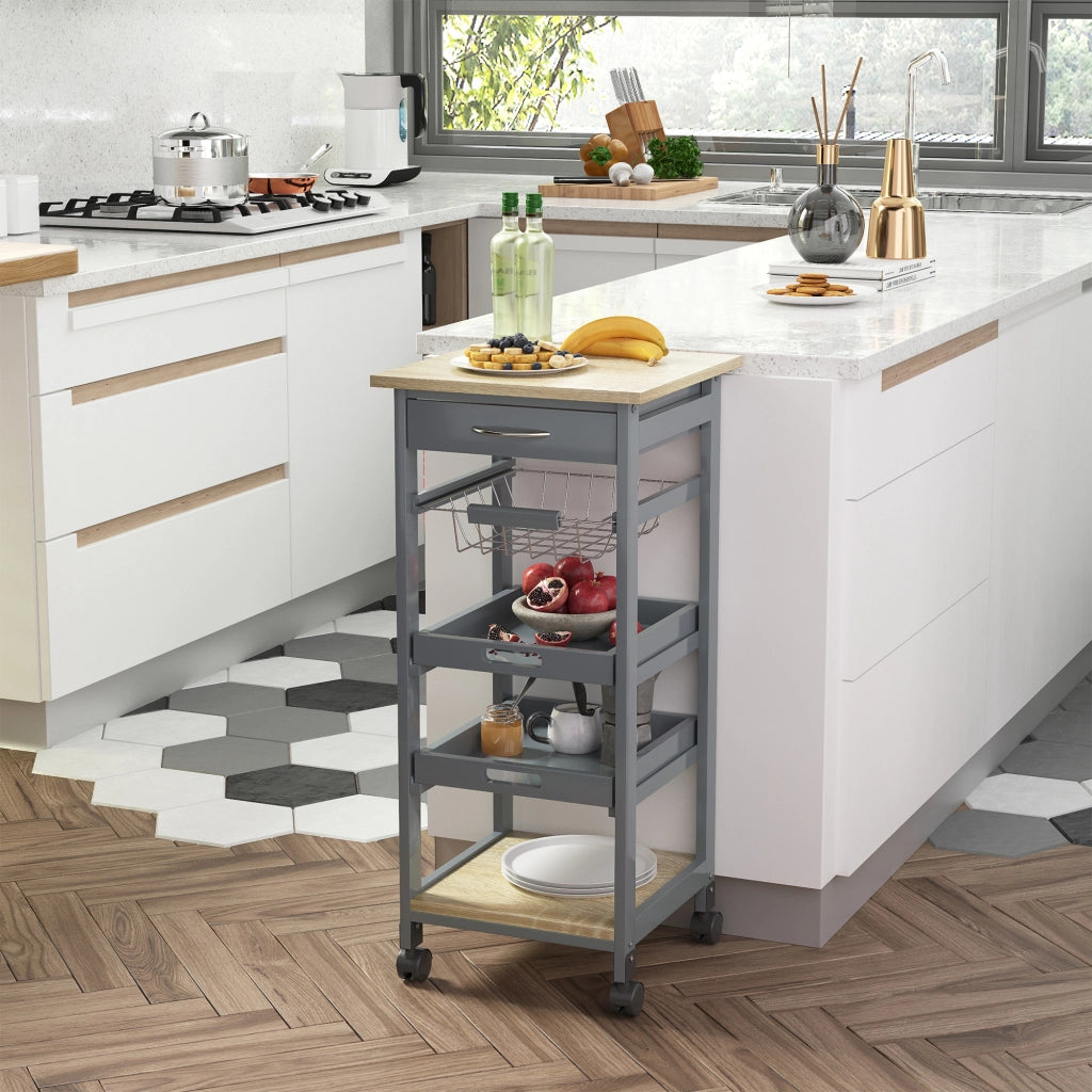 Tavolino da cucina con carrello e rotelle ¨C zephmum ¨C legno quercia chiaro