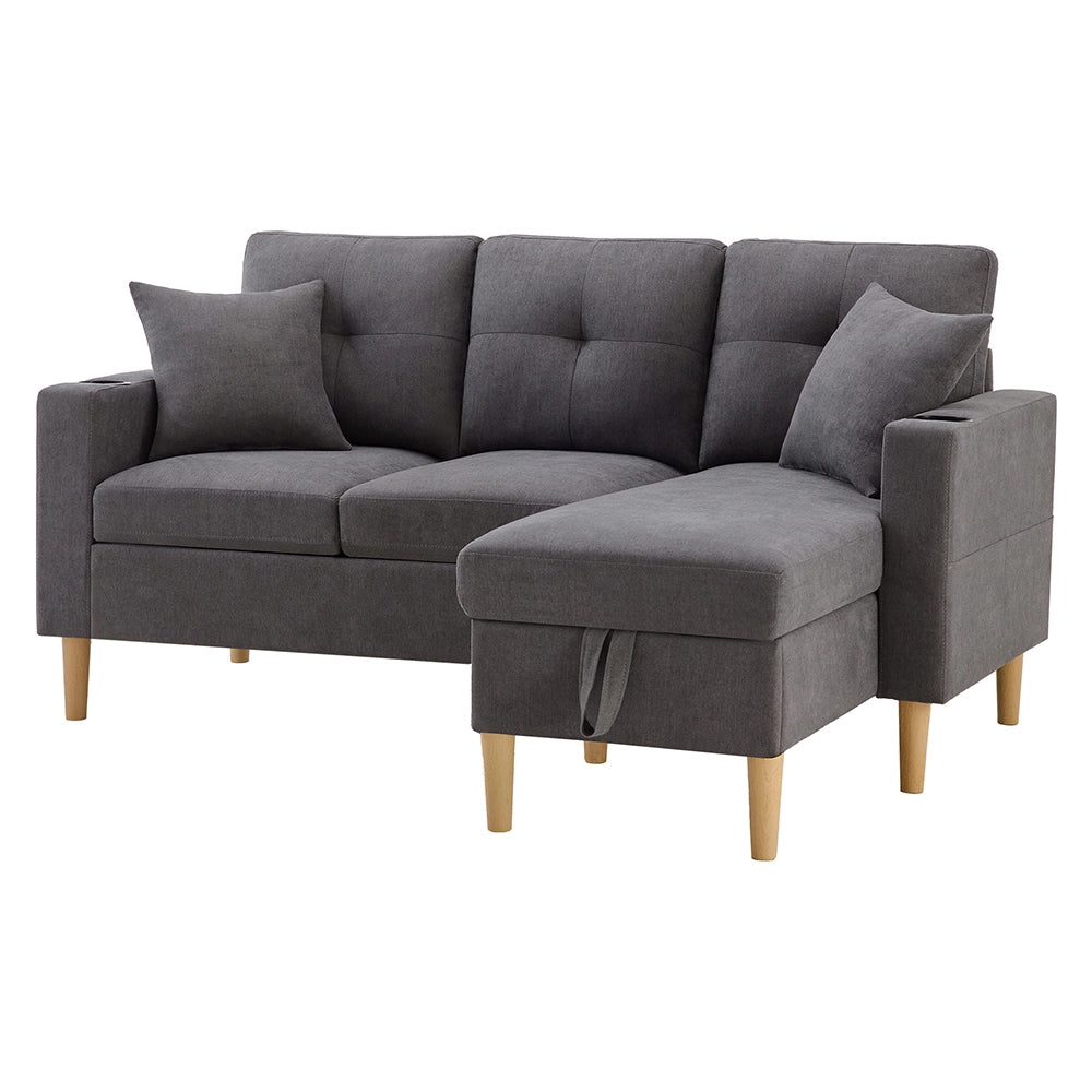 Divano L - Xylo - 3 posti con chaise longue porta-bicchieri