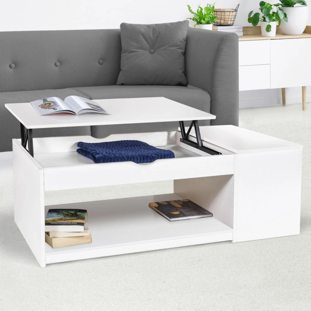 Tavolino ELEA rettangolare alzabile con cassa in legno bianco