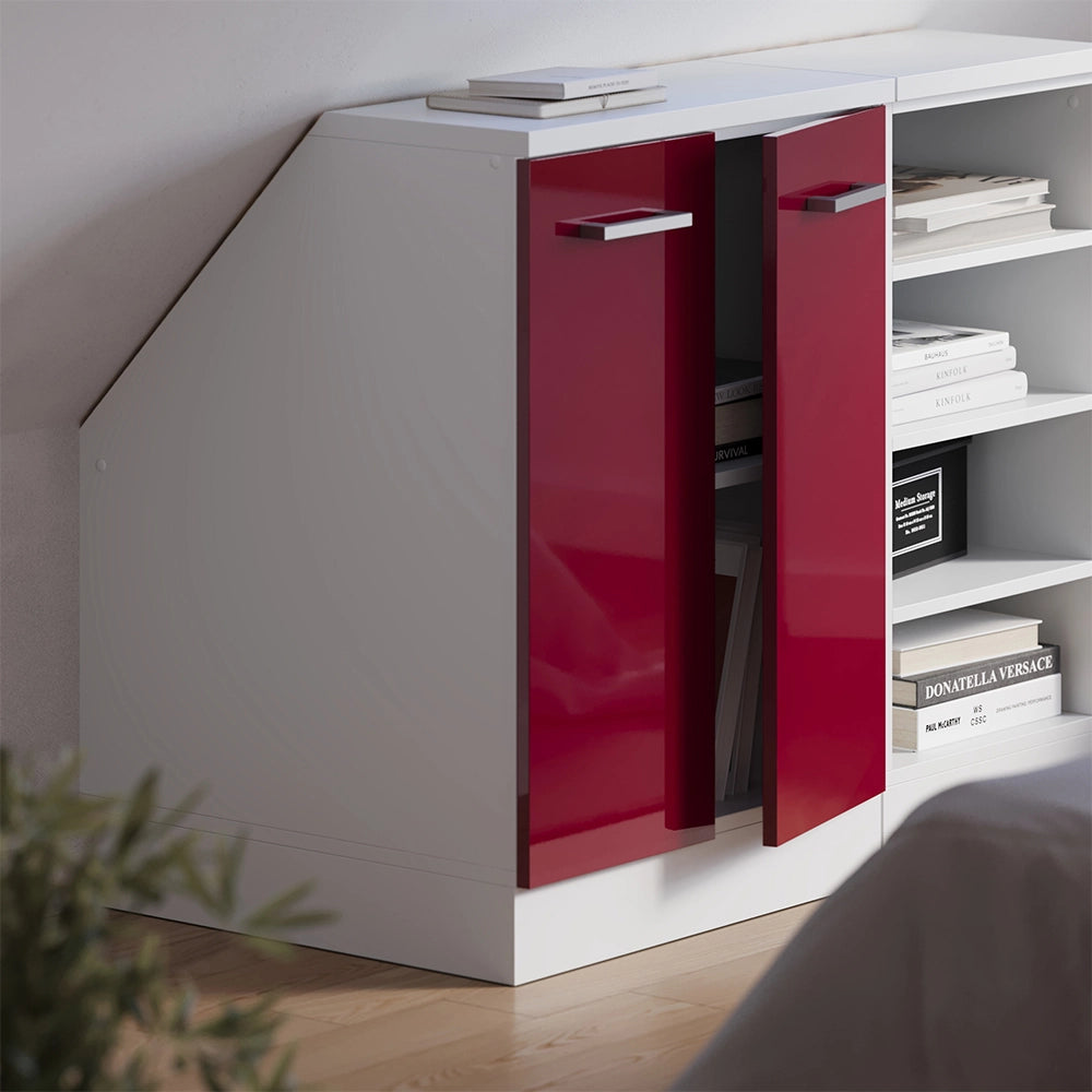 Mobile cucina sottotetto R-Line Rosso lucido/Bianco 60 cm con 2 porte, carcassa 60 cm profondità Vicco
