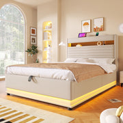 Letto imbottito con contenitore, LED e ricarica USB-C, 140 x 200 cm
