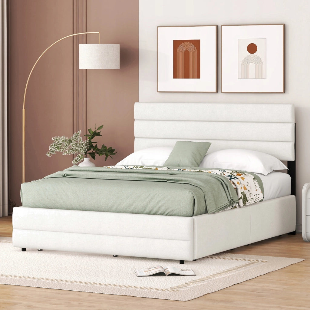 Letto 140x200 - Xylo - Beige con 2 cassetti senza materasso