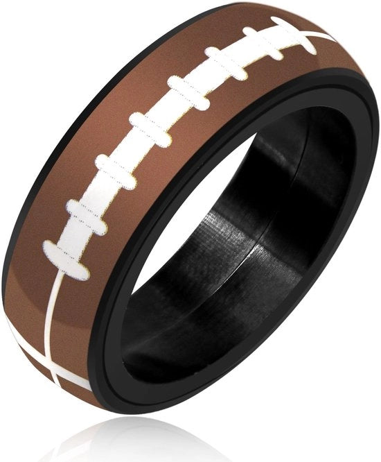 Anello di Rilassamento Stress - Anello Rotante a Forma di Football Americano - Acciaio Inossidabile Nero - Dimensioni 6-11 - Accessorio Sportivo - Progettazione Comfortevole - Decompressione