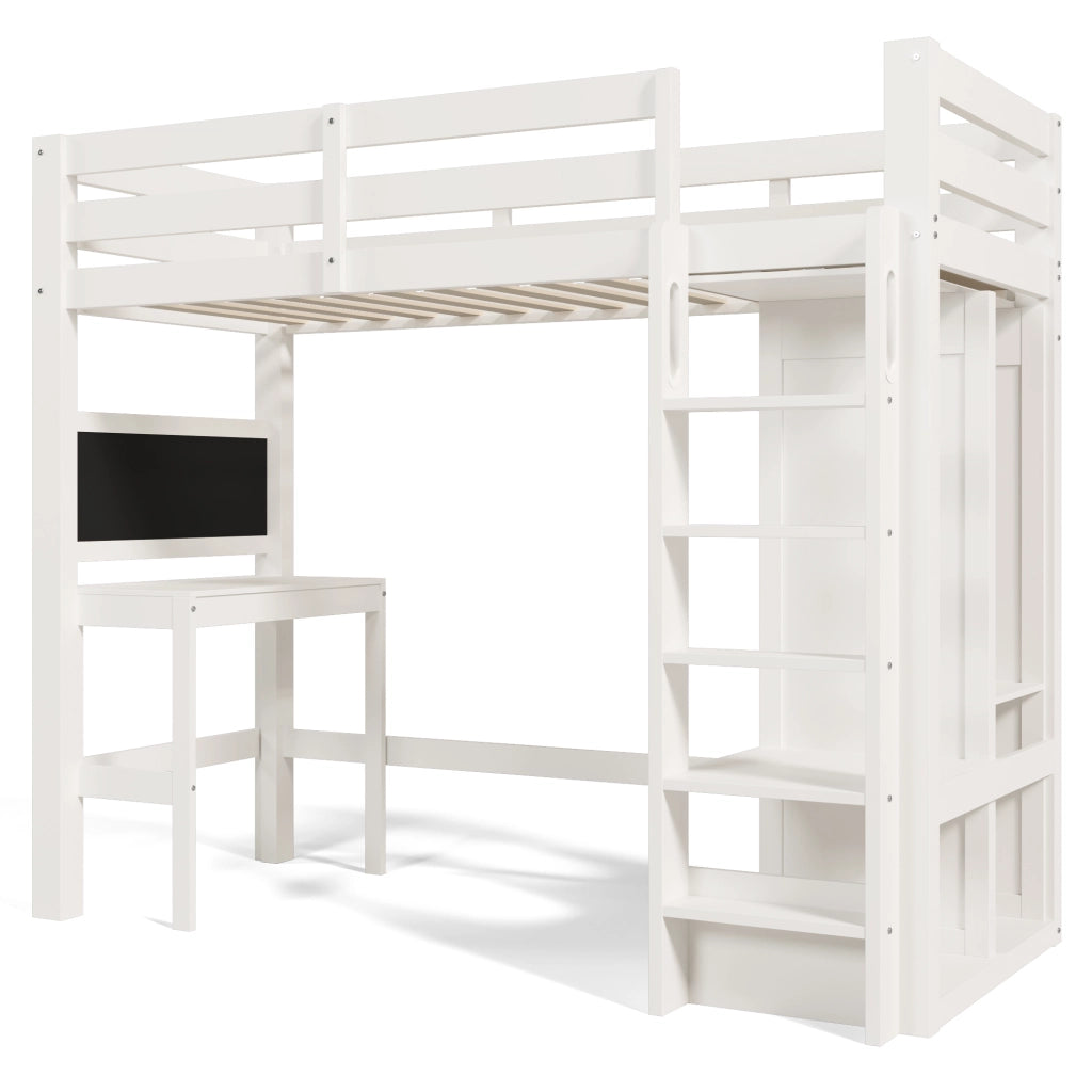 Letto a Soppalco con Scrivania e Armadio Aperto ¨C MINIMAL ¨C 90x200, Bianco