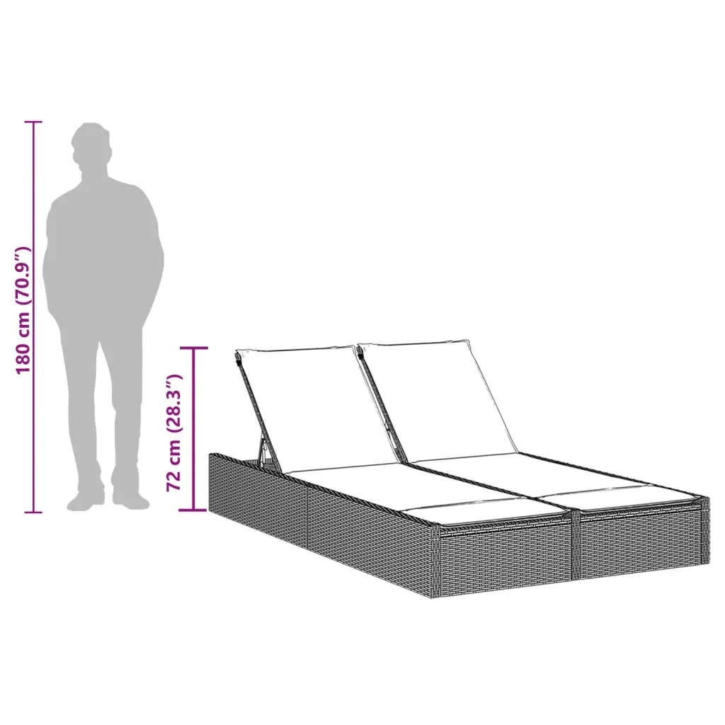 Lettino Prendisole Doppio con Cuscini Grigio Chiaro Polyrattan 368633