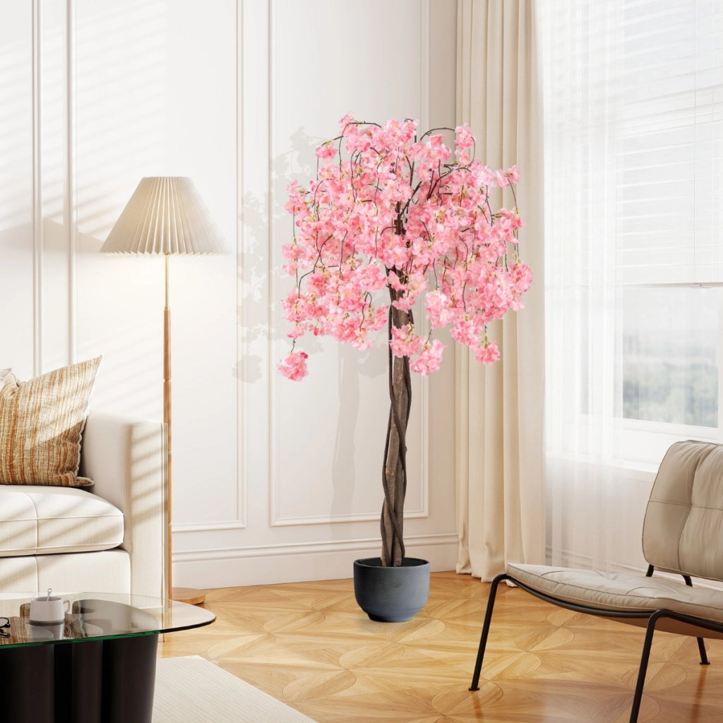 Pianta di fiori finti in vaso da vivaio con fiori decorazione per ufficio, 163 CM albero di ciliegio artificiale di matrimonio Rosa