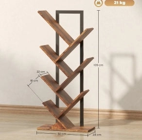 Libreria stretta a forma di albero con 7 ripiani