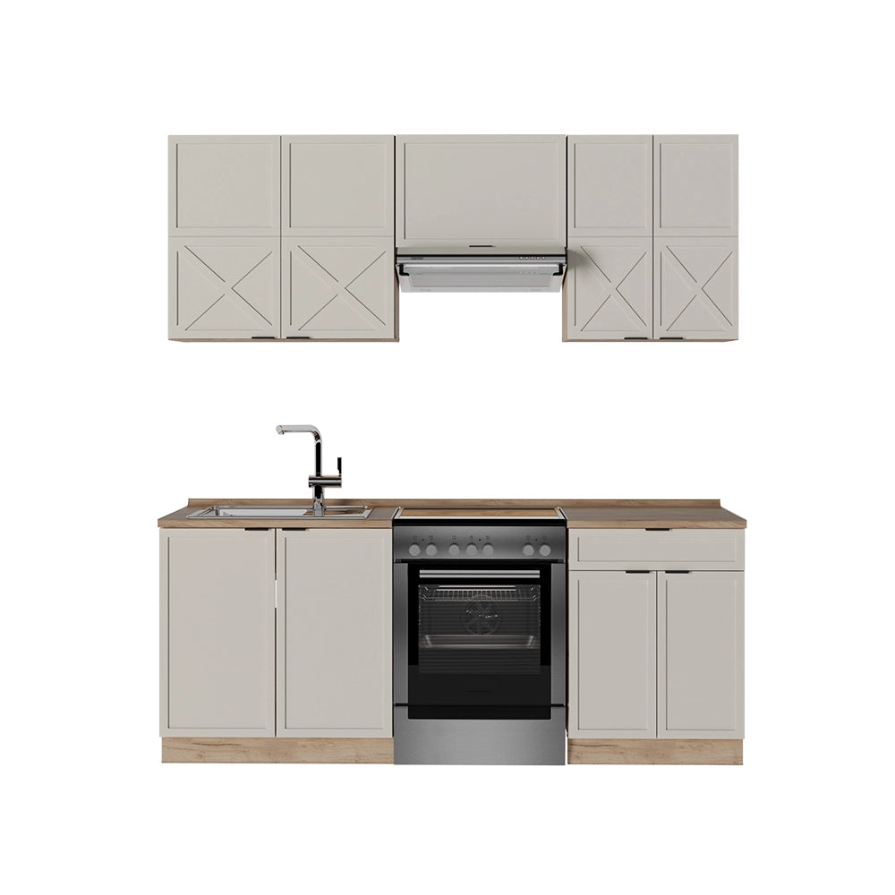 Cucina componibile Fame-Line GrigioBeige/Rovere dorato 200 cm, PL Rovere Vicco
