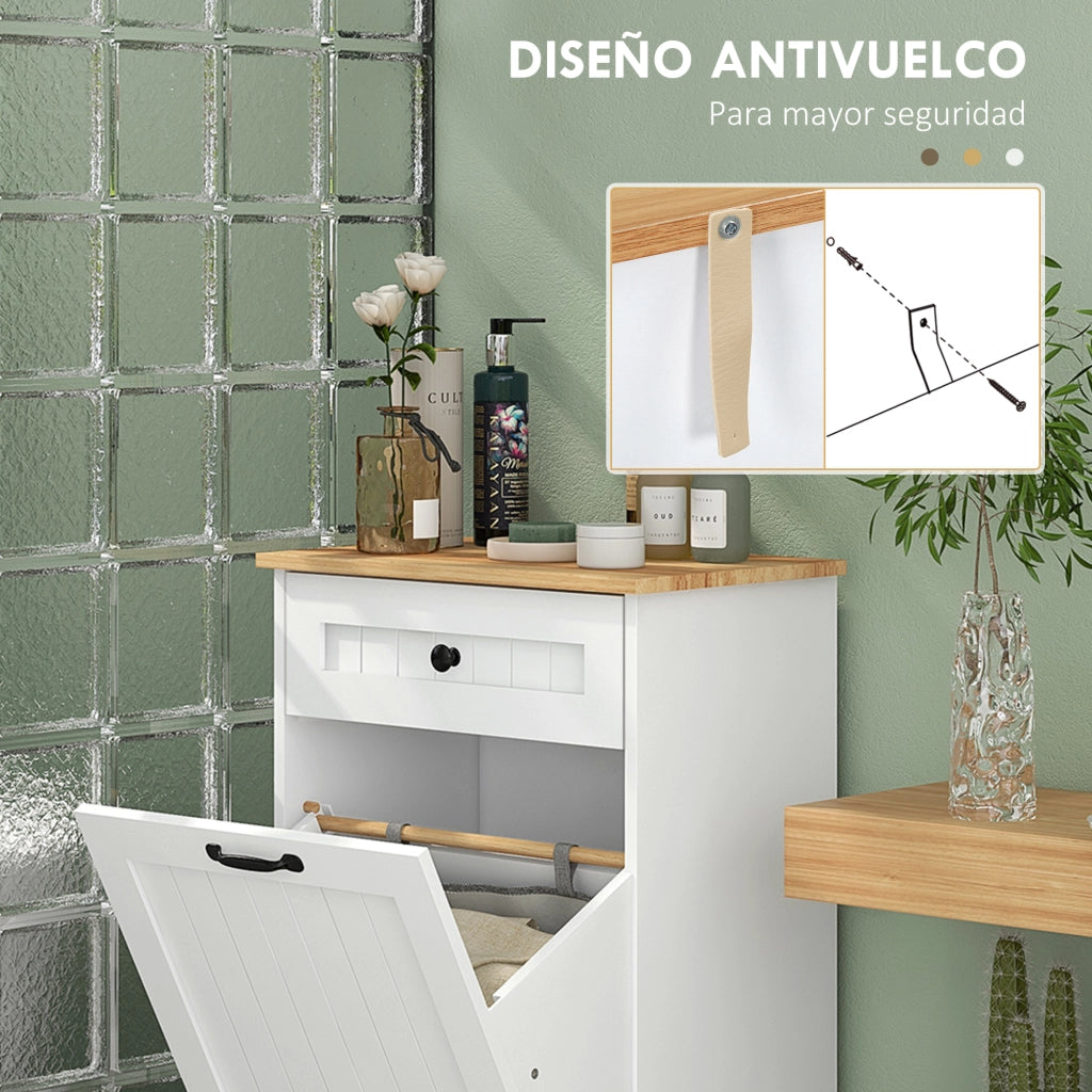Armadietto Bagno con Cestello e Cassetto ¨C Zephmum ¨C 52x33x90 cm Bianco