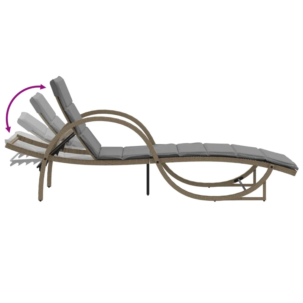 Lettini Prendisole 2 pz | Sdraio da giardino | Lettino da sole con Tavolino Beige in Polyrattan
