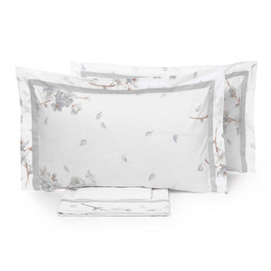 Set Lenzuola Matrimoniale Sopra Sotto e Federe con Stampa Garrini Sophie Grigio perla